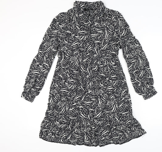 New Look Women's Black Animal Print Long Sleeve Dress - Size 10