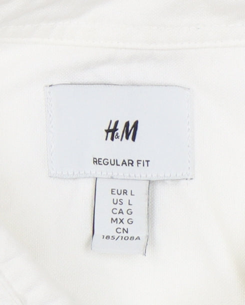 H&M Men’s White Regular Fit Cotton Shirt L Button-Up