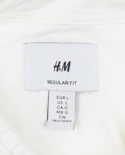 H&M Men’s White Regular Fit Cotton Shirt L Button-Up