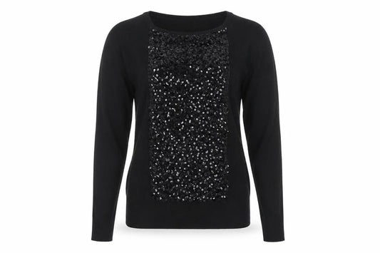 Front view of Savoir Women's Black Sequin jumper, size 12