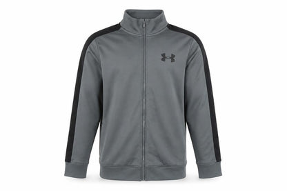 Front view of Under Armour boys’ medium grey full zip sweatshirt
