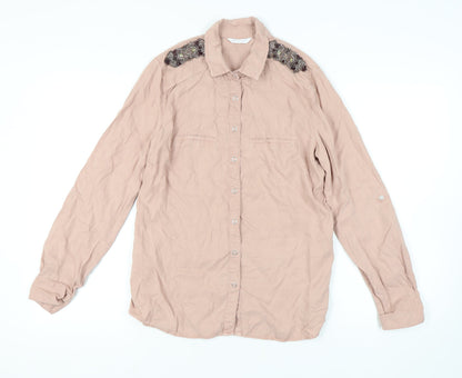 Promod Women's Beige Button-Up Shirt Size 14