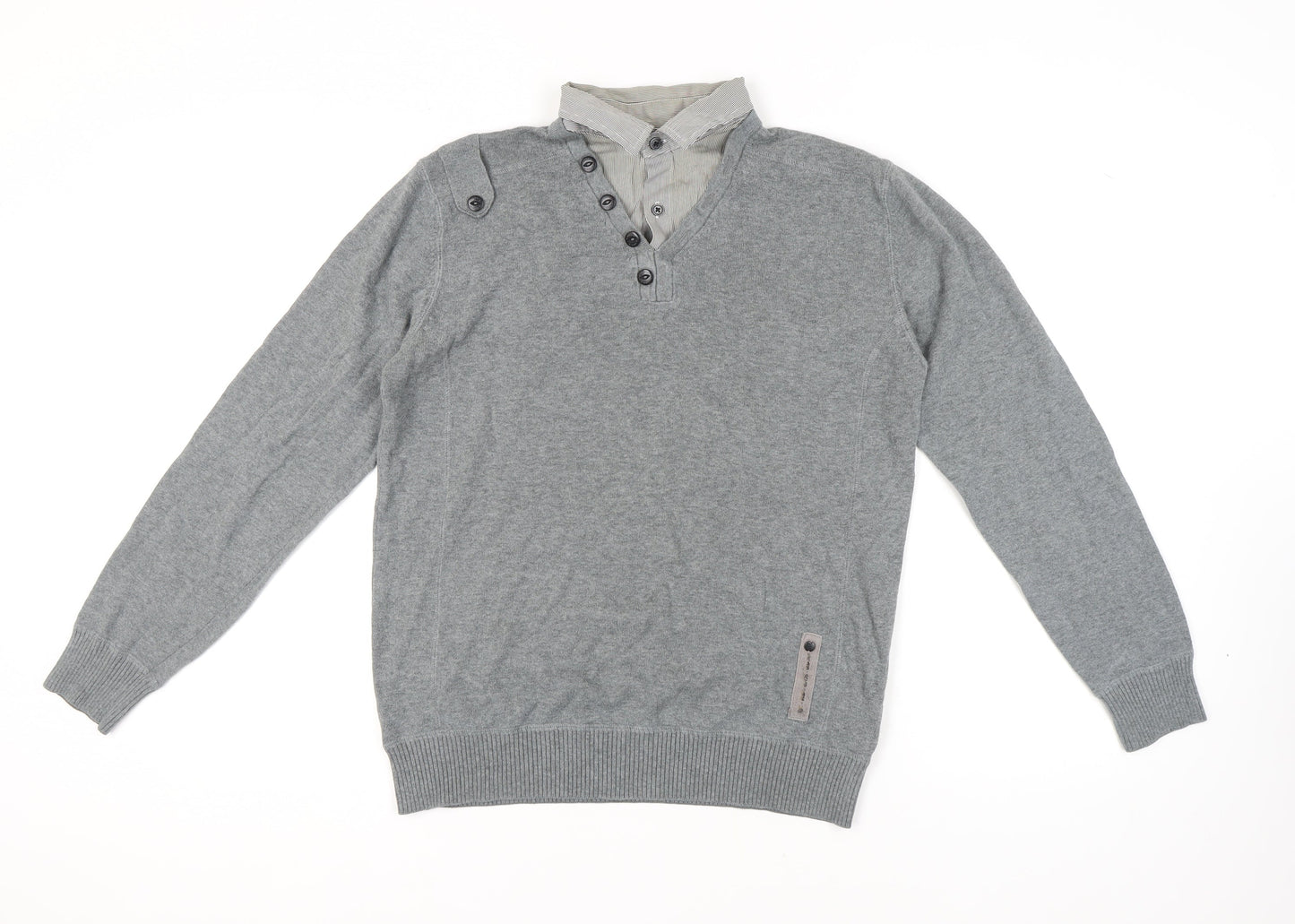 Next Men's Grey Henley Jumper, M, Casual Classic Knit