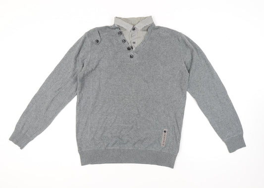 Next Men's Grey Henley Jumper, M, Casual Classic Knit