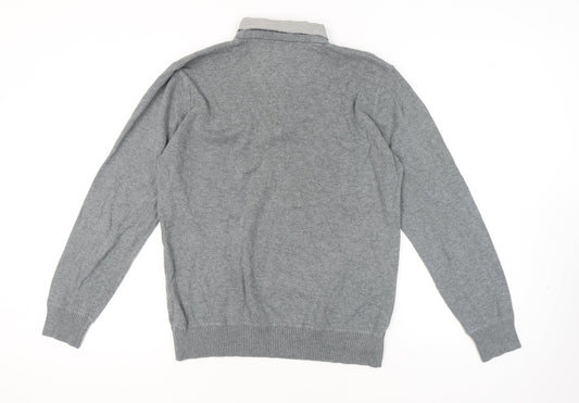 Next Men's Grey Henley Jumper, M, Casual Classic Knit