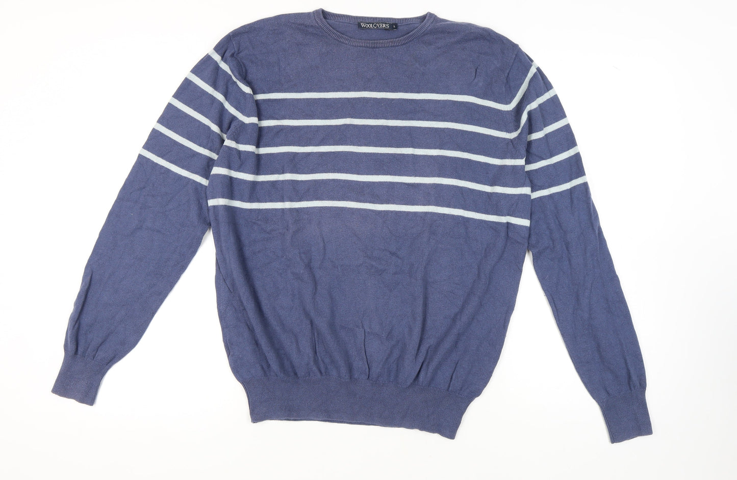 Woolovers Men's Blue Striped Pullover Jumper, L