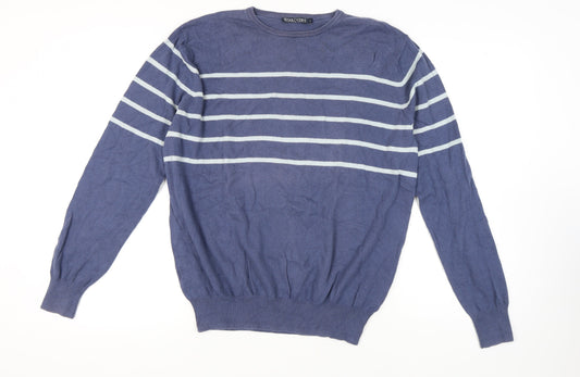 Woolovers Men's Blue Striped Pullover Jumper, L