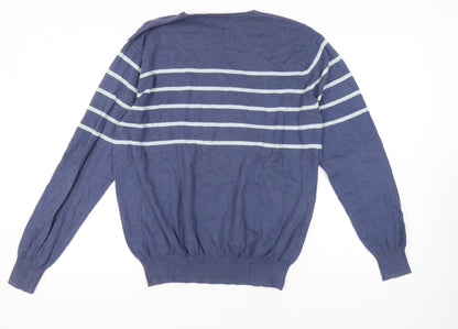 Woolovers Men's Blue Striped Pullover Jumper, L