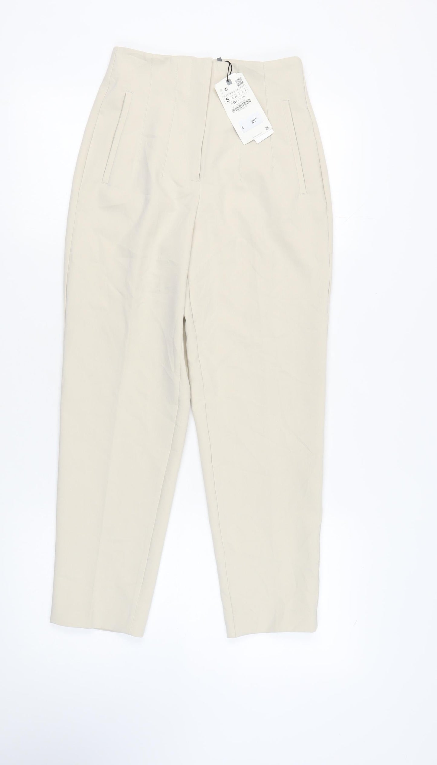 Womens UK Size S Zara Regular Fit Chino Beige Trousers