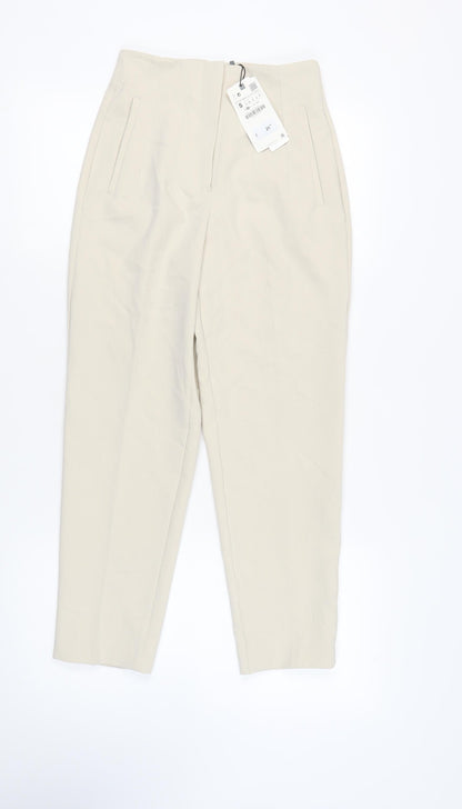 Womens UK Size S Zara Regular Fit Chino Beige Trousers