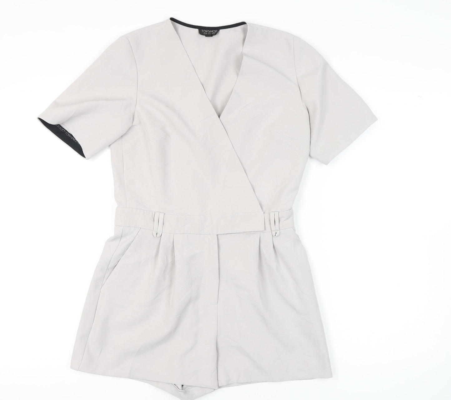 Topshop Women's Beige Short Sleeve Jumpsuit Size 10