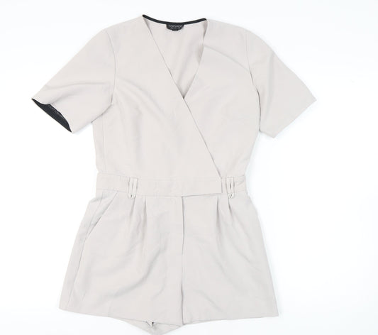 Topshop Women's Beige Short Sleeve Jumpsuit Size 10