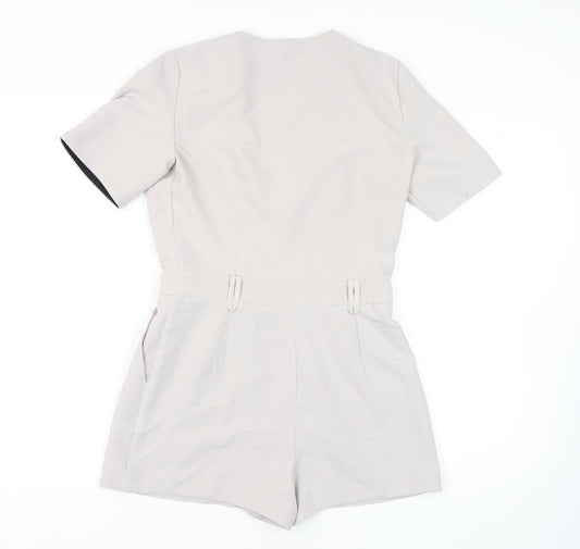 Topshop Women's Beige Short Sleeve Jumpsuit Size 10