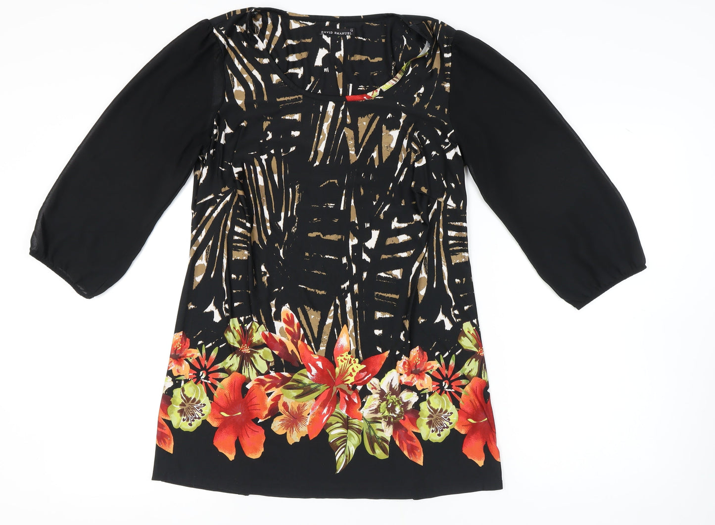 David Emanuel Women's Black Floral Tunic Size 12