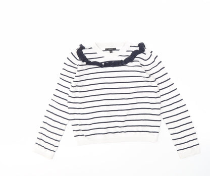 Marks and Spencer Girls White Striped Pullover Jumper 9-10 Years