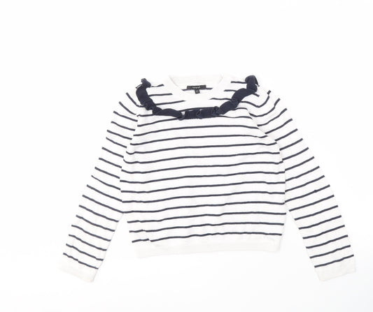 Marks and Spencer Girls White Striped Pullover Jumper 9-10 Years