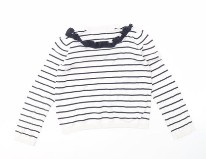 Marks and Spencer Girls White Striped Pullover Jumper 9-10 Years