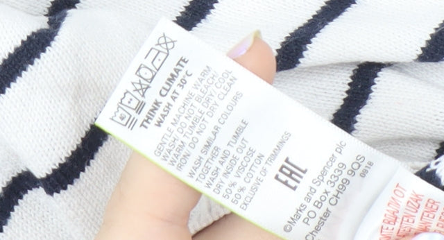 Marks and Spencer Girls White Striped Pullover Jumper 9-10 Years