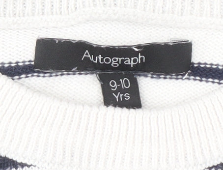 Marks and Spencer Girls White Striped Pullover Jumper 9-10 Years