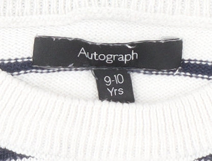 Marks and Spencer Girls White Striped Pullover Jumper 9-10 Years