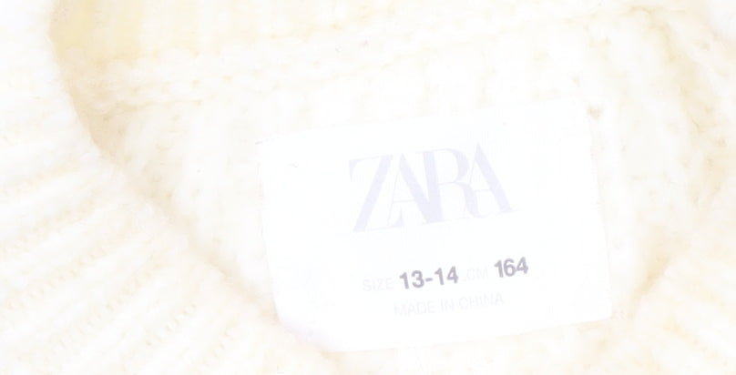 Zara Girls Ivory Acrylic Knit Pullover Jumper, Size 13-14