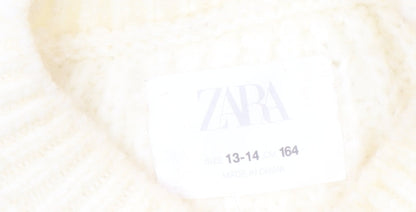 Zara Girls Ivory Acrylic Knit Pullover Jumper, Size 13-14
