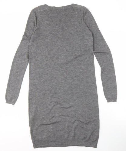 COS Women's Grey Long Sleeve Wool Silk Knit Dress S