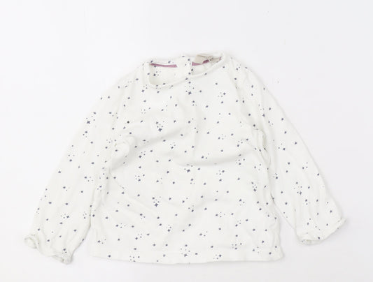 Additional front view of John Lewis unisex baby white stars blouse, 9-12 months, cotton
