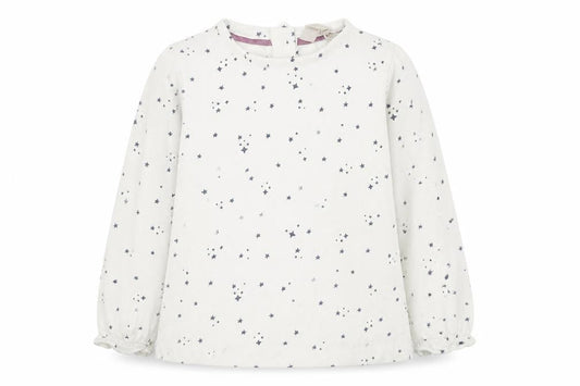 Front view of John Lewis unisex baby white stars blouse, 9-12 months, cotton