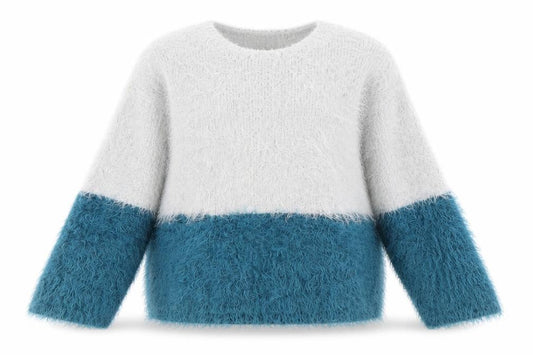 Zara Girls Grey Blue Colourblock Pullover Jumper 7 Years