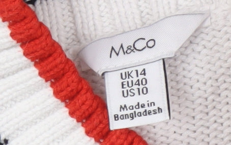 Womens UK Size 14 M&Co White Pullover Jumper