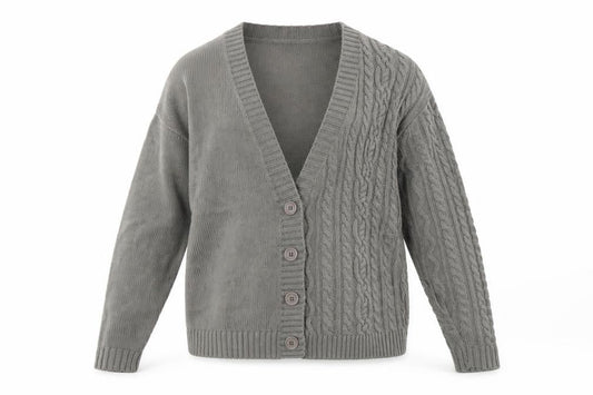 Front view of Collusion Grey Cable-Knit Cardigan XS unisex adults