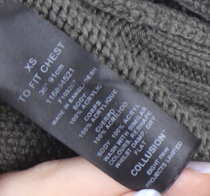 Collusion Grey Cable-Knit Cardigan XS Unisex Adults