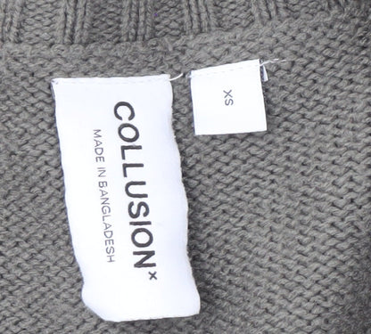 Collusion Grey Cable-Knit Cardigan XS Unisex Adults