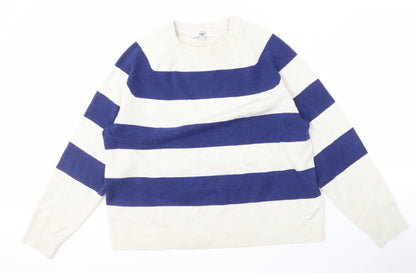 Marks and Spencer Men's Blue Striped Pullover L