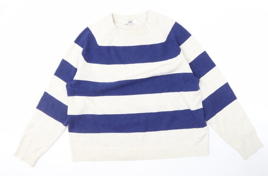 Marks and Spencer Men's Blue Striped Pullover L