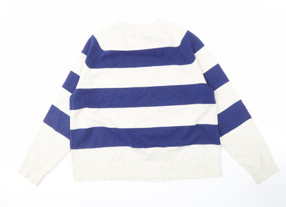 Marks and Spencer Men's Blue Striped Pullover L