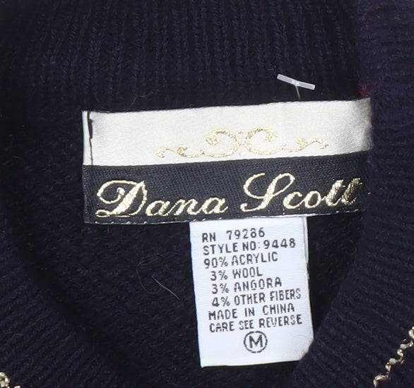 Dana Scott Women's Black Argyle Long Sleeve Jumper M