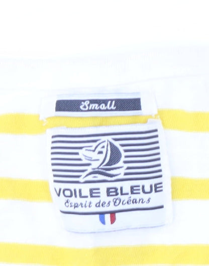 Voile Bleue Women's Yellow Striped V-Neck Top