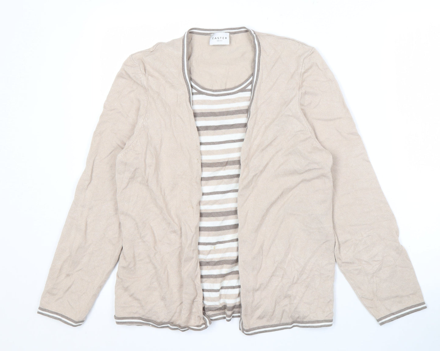 Eastex Women's Beige Striped Cardigan Size 14 Knit