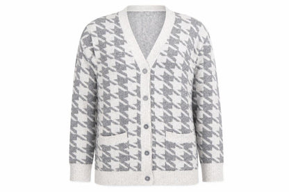 Soyaconcept Women's Grey Cardigan, Size M, Houndstooth
