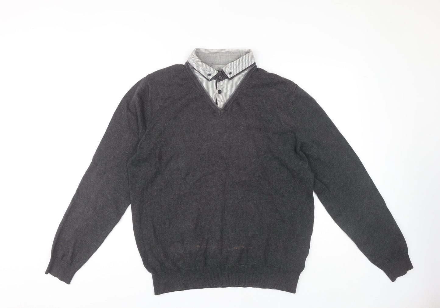 Marks and Spencer Men's Grey V-Neck Pullover - M