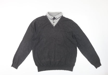 Marks and Spencer Men's Grey V-Neck Pullover - M