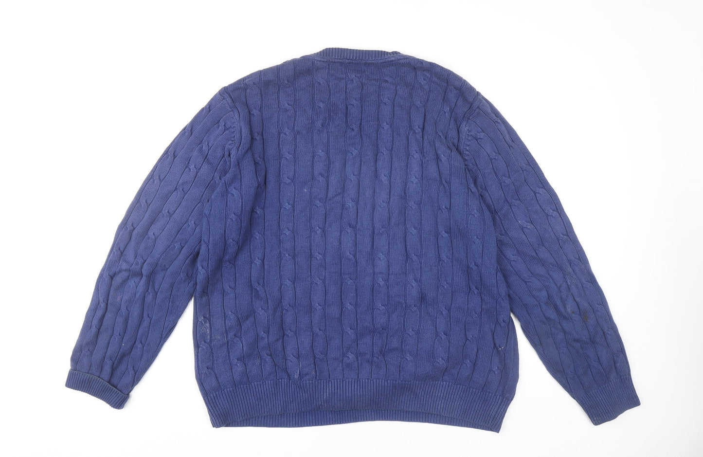 Marks and Spencer Men's Blue XL V-Neck Cotton Jumper