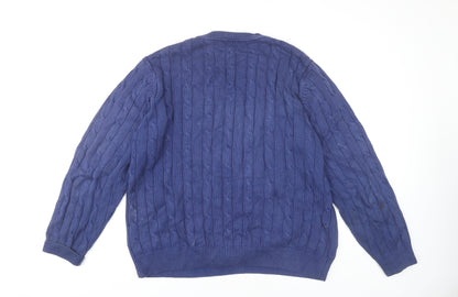 Marks and Spencer Men's Blue XL V-Neck Cotton Jumper