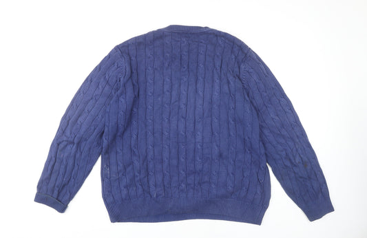 Marks and Spencer Men's Blue XL V-Neck Cotton Jumper