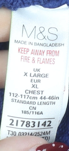 Marks and Spencer Men's Blue XL V-Neck Cotton Jumper