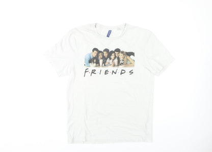 H&M Unisex White Friends T-Shirt, Size S, Casual Wear