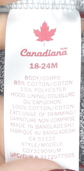 Canadiana Grey Basic Jacket, Unisex 18-24 Months, Hooded