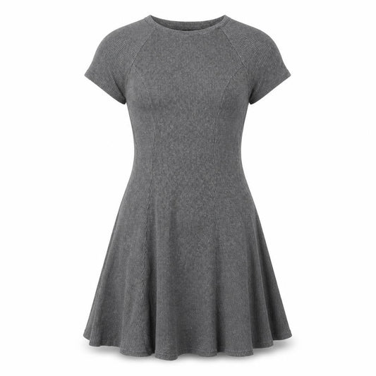 Front view of BDG Women's Grey Knit Dress, size S, Short Sleeve